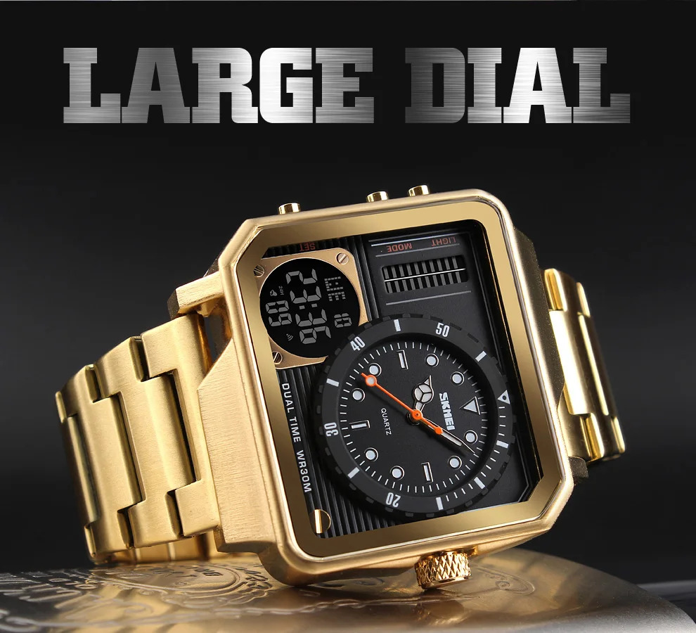SKMEI Stainless Steel Strap Watches For Men Digital Quartz Watch Day Date Display Personality Alarm Wristwatch Relogio Masculino