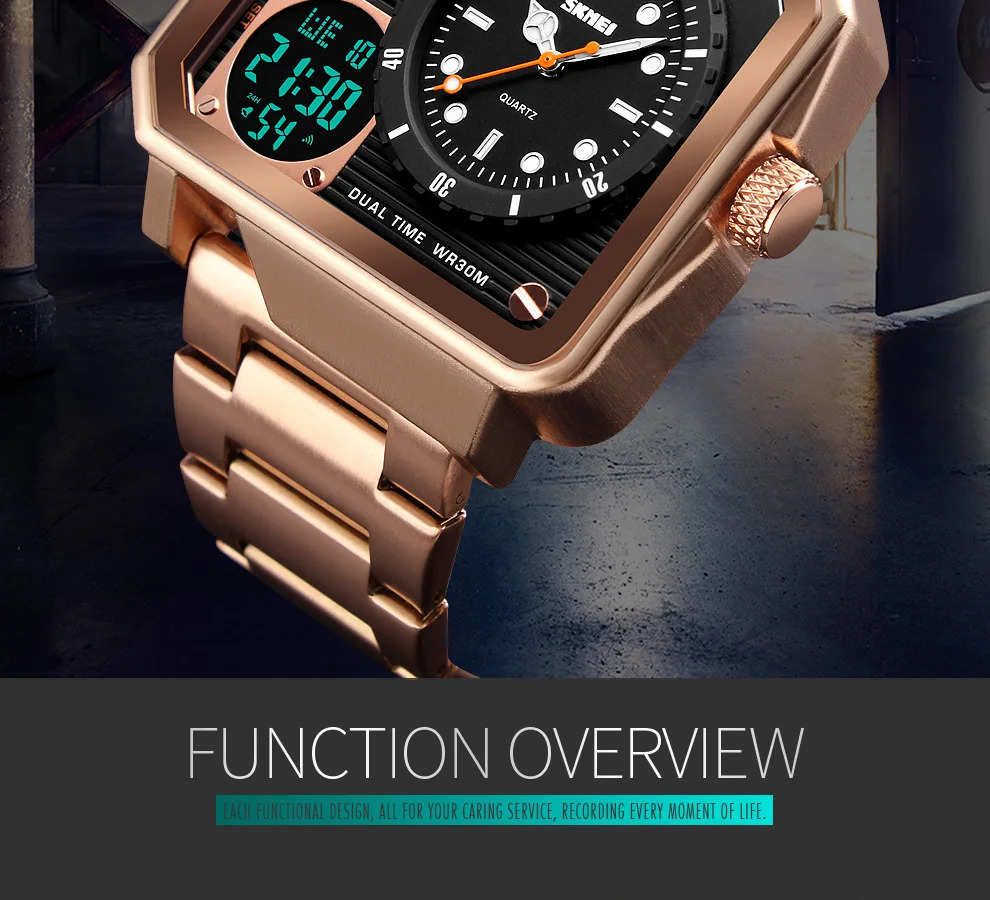 SKMEI Stainless Steel Strap Watches For Men Digital Quartz Watch Day Date Display Personality Alarm Wristwatch Relogio Masculino