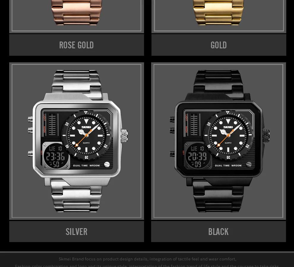 SKMEI Stainless Steel Strap Watches For Men Digital Quartz Watch Day Date Display Personality Alarm Wristwatch Relogio Masculino