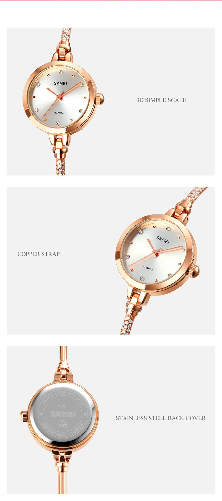 SKMEI Casual Girls Wristwatch Female 3Bar Waterproof Simple Quartz Watch For Women Fashion Thin Ladies Watches Relogio Feminino