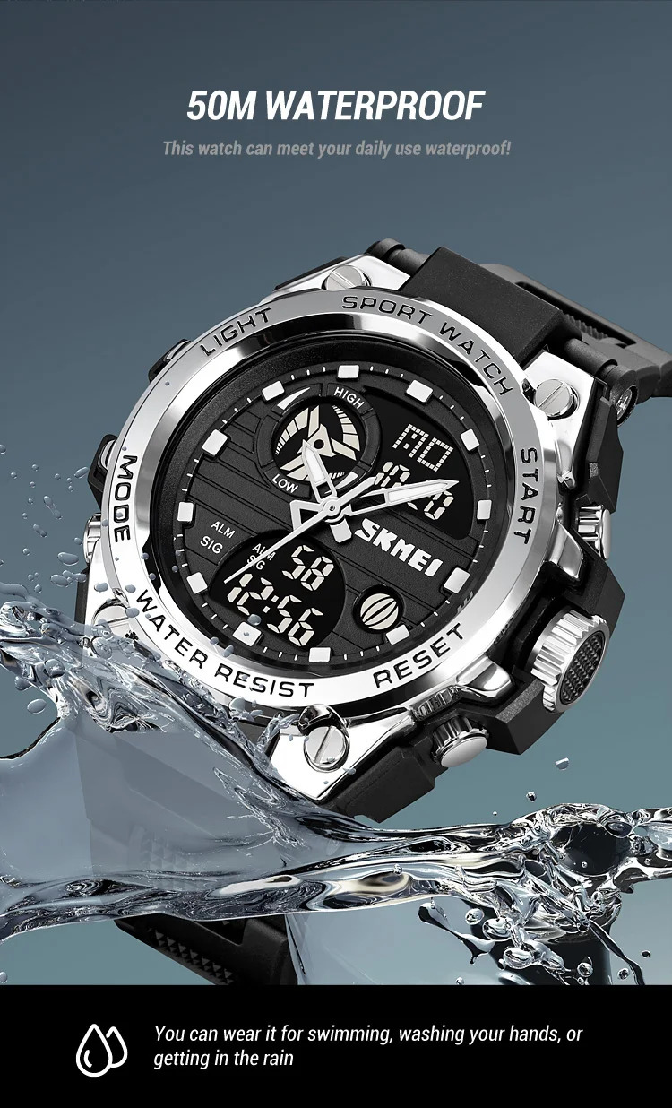 SKMEI Multifunction Chrono Watch 5Bar Waterproof Double Display Digital Wristwatch For Men Back Light Sport Watches reloj hombre