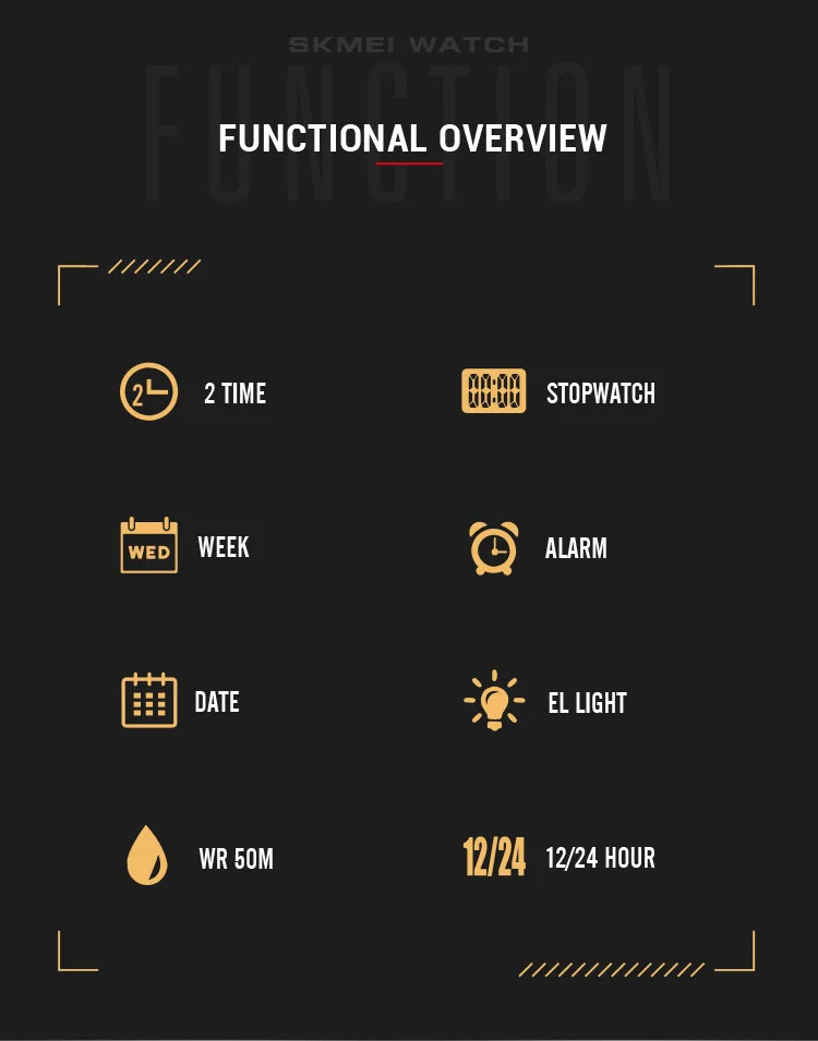 SKMEI Multifunction Chrono Watch 5Bar Waterproof Double Display Digital Wristwatch For Men Back Light Sport Watches reloj hombre