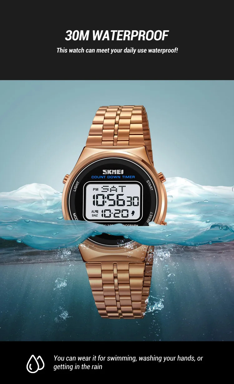 SKMEI Fashion Back Light Display Chrono Waterproof Wristwatches Countdown Digital Electronics Watches For Men Women reloj hombre