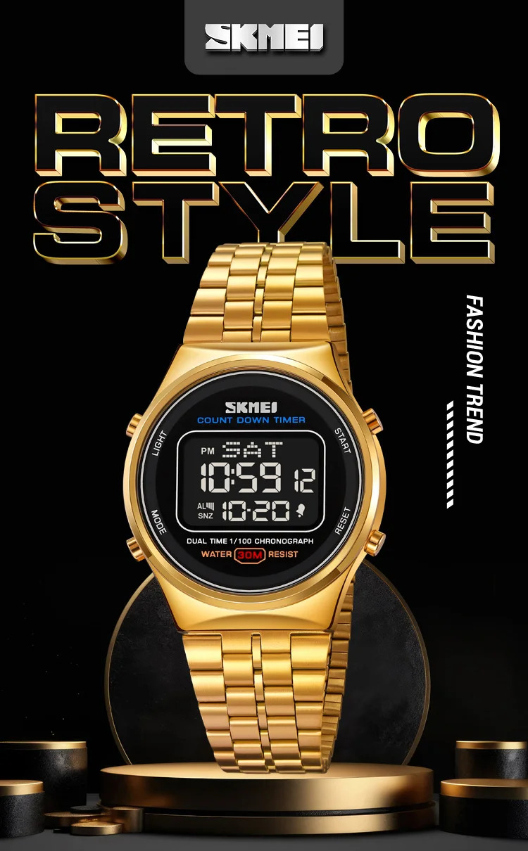 SKMEI Fashion Back Light Display Chrono Waterproof Wristwatches Countdown Digital Electronics Watches For Men Women reloj hombre