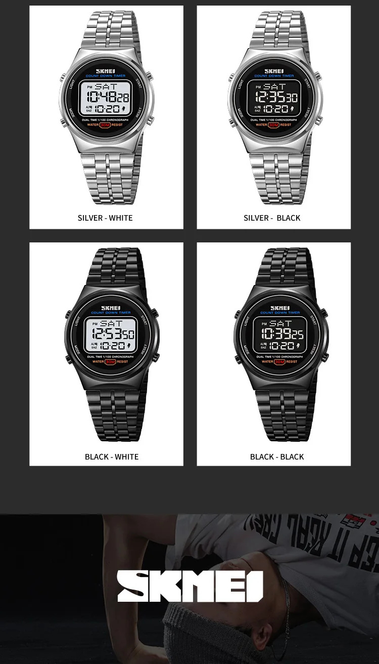SKMEI Fashion Back Light Display Chrono Waterproof Wristwatches Countdown Digital Electronics Watches For Men Women reloj hombre