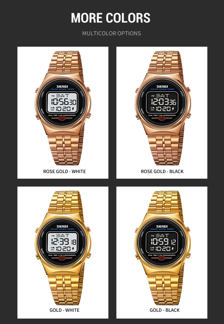 SKMEI Fashion Back Light Display Chrono Waterproof Wristwatches Countdown Digital Electronics Watches For Men Women reloj hombre