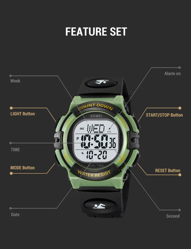 SKMEI Fashion Digital Countdown Sport Watch For Men Women Casual Waterproof Stopwatch Back Light Display Electronics Wristwatch
