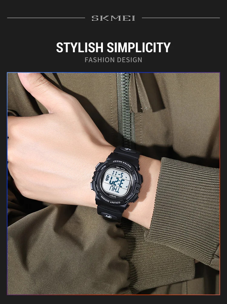 SKMEI Fashion Digital Countdown Sport Watch For Men Women Casual Waterproof Stopwatch Back Light Display Electronics Wristwatch
