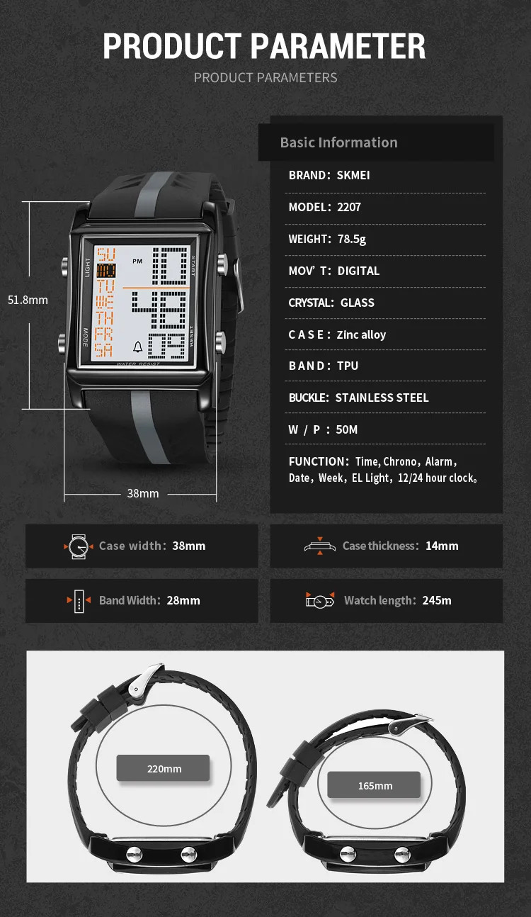 SKMEI Fashion Alarm Electronics Wristwatch Back Light Display Countdown Timer Digital Sports Watches For Men Women reloj hombre