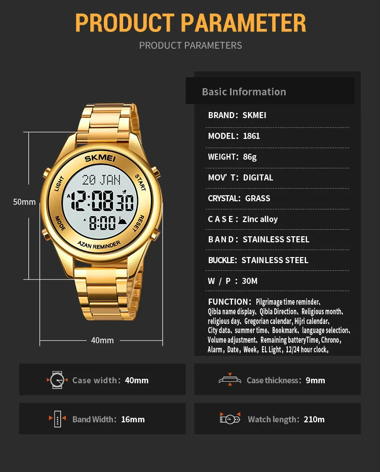 SKMEI Calendar Electronics Watches For Men Women Chrono Waterproof Digital Wristwatches Pilgrimage Time Reminder Bookmark Watch