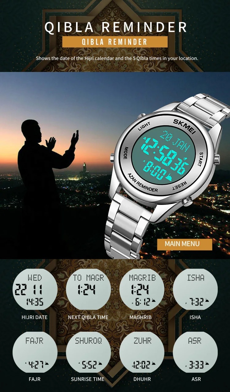 SKMEI Calendar Electronics Watches For Men Women Chrono Waterproof Digital Wristwatches Pilgrimage Time Reminder Bookmark Watch