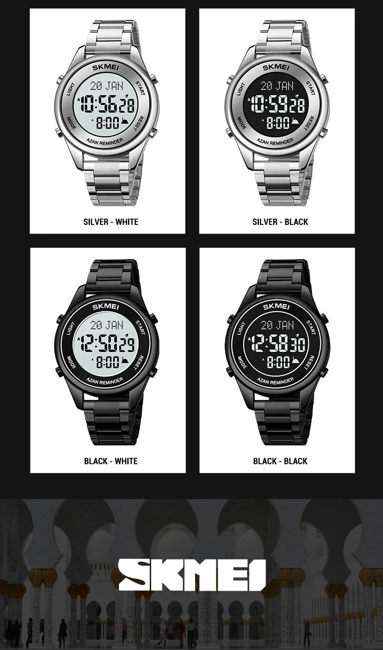 SKMEI Calendar Electronics Watches For Men Women Chrono Waterproof Digital Wristwatches Pilgrimage Time Reminder Bookmark Watch