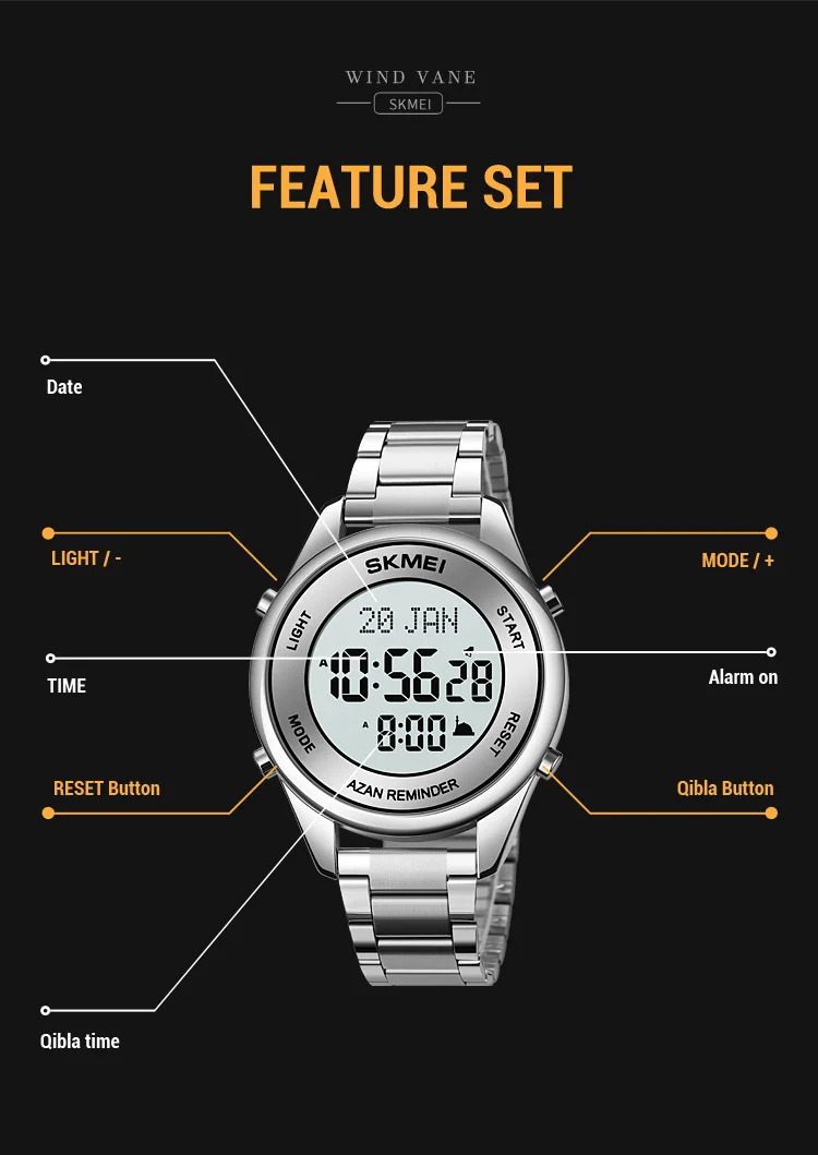 SKMEI Calendar Electronics Watches For Men Women Chrono Waterproof Digital Wristwatches Pilgrimage Time Reminder Bookmark Watch