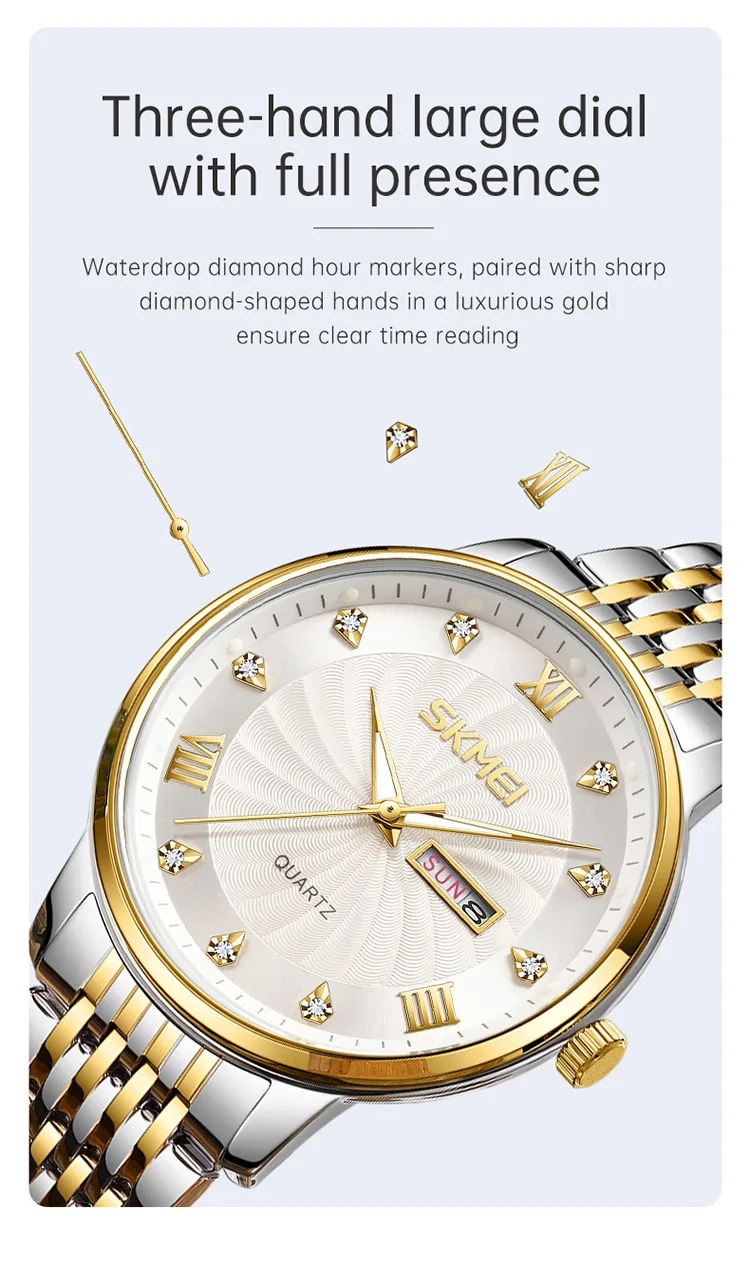 SKMEI Fashion Design Waterproof Time Movement Quartz Watch Business Watch For Men Women Luxury Date Week Wristwatch Reloj Hombre