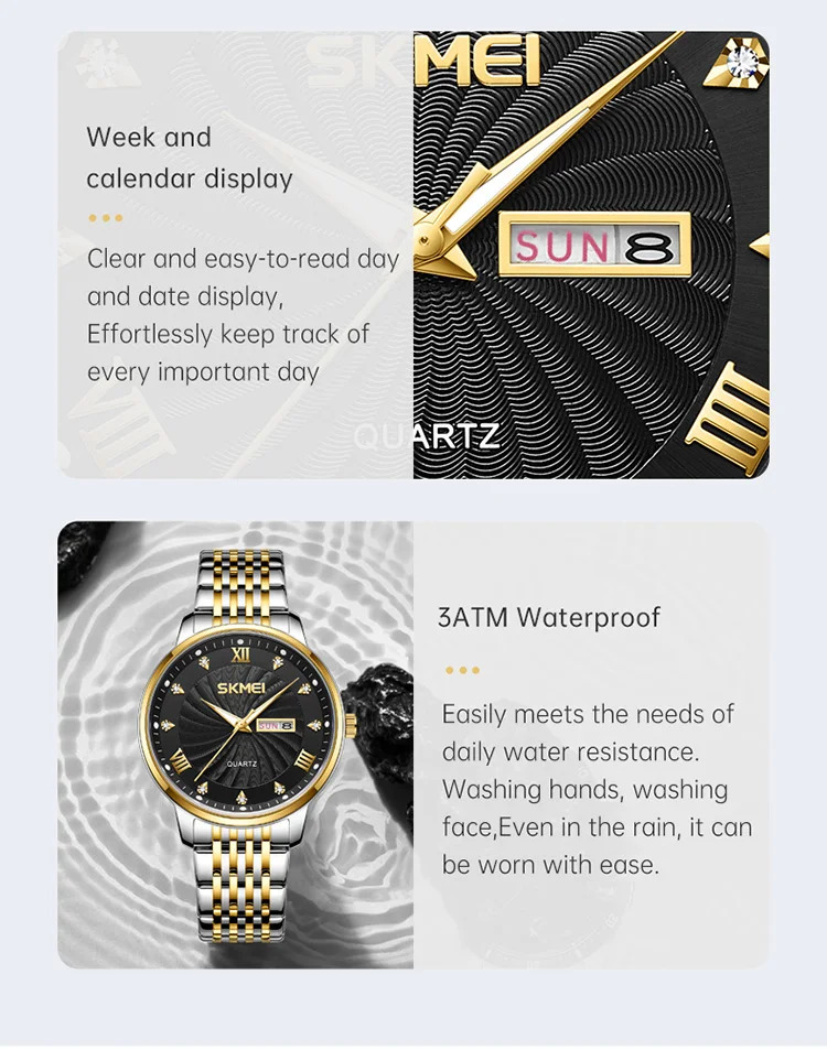 SKMEI Fashion Design Waterproof Time Movement Quartz Watch Business Watch For Men Women Luxury Date Week Wristwatch Reloj Hombre