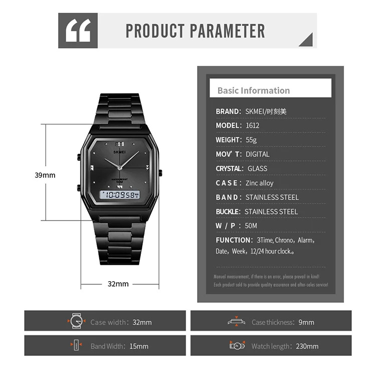 SKMEI Fashion 3Time Chrono Digital Electronic Wristwatch For Men Women Double Display Waterproof Sport Chrono Watch Reloj Hombre