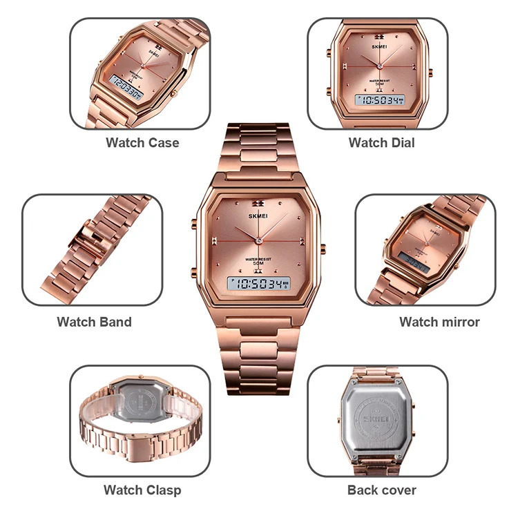 SKMEI Fashion 3Time Chrono Digital Electronic Wristwatch For Men Women Double Display Waterproof Sport Chrono Watch Reloj Hombre