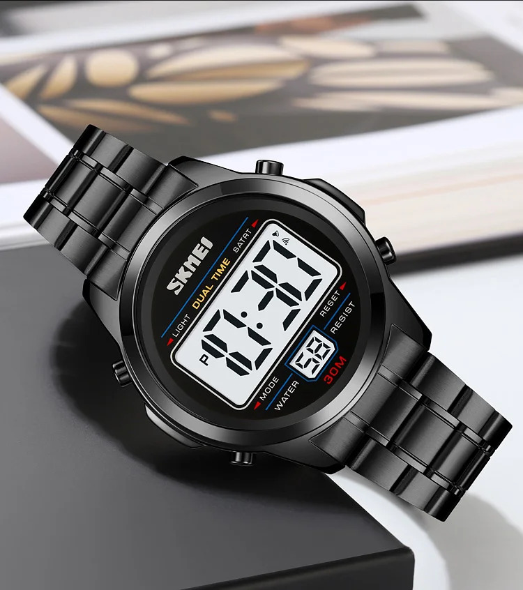 SKMEI Stainless Steel Strip Electronics Sports Watches For Men Women Chrono Waterproof Digital Wristwatch Alarm Date Week Watch