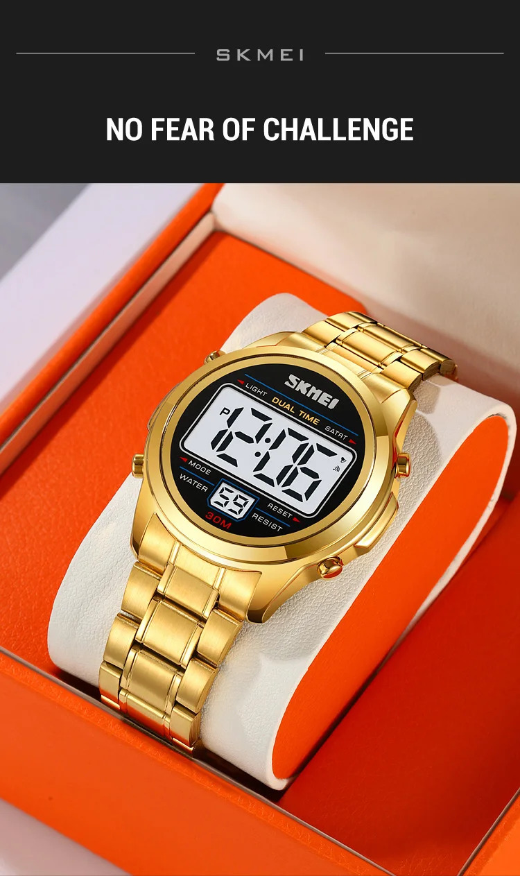 SKMEI Stainless Steel Strip Electronics Sports Watches For Men Women Chrono Waterproof Digital Wristwatch Alarm Date Week Watch