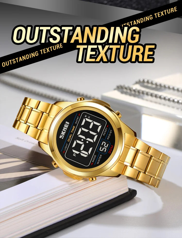 SKMEI Stainless Steel Strip Electronics Sports Watches For Men Women Chrono Waterproof Digital Wristwatch Alarm Date Week Watch