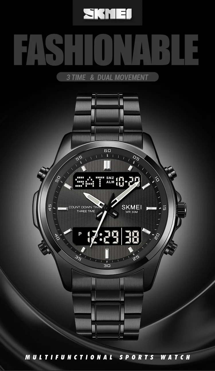 SKMEI Fashion 3Time Countdown Timer Digital Wristwatches For Men Women Back Light Sport Waterproof Alarm Watch relogio masculino