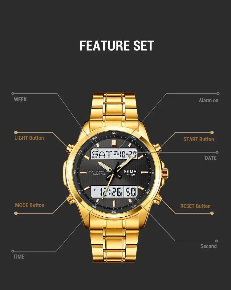SKMEI Fashion 3Time Countdown Timer Digital Wristwatches For Men Women Back Light Sport Waterproof Alarm Watch relogio masculino