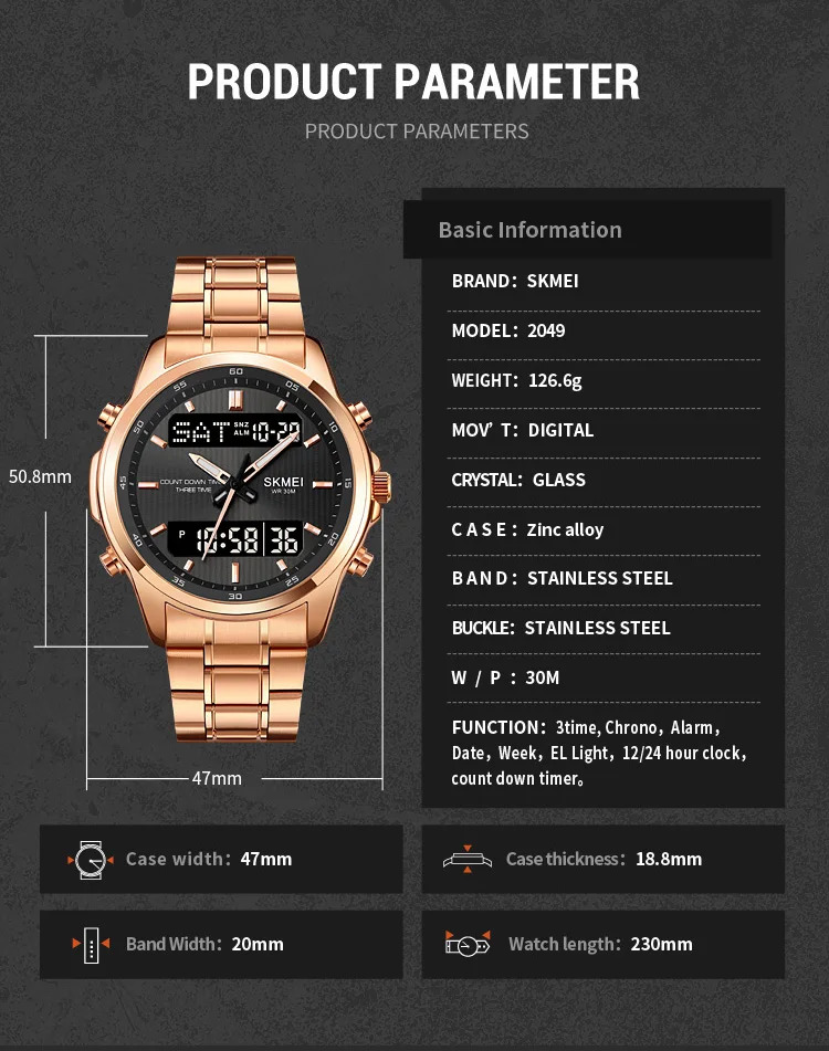 SKMEI Fashion 3Time Countdown Timer Digital Wristwatches For Men Women Back Light Sport Waterproof Alarm Watch relogio masculino