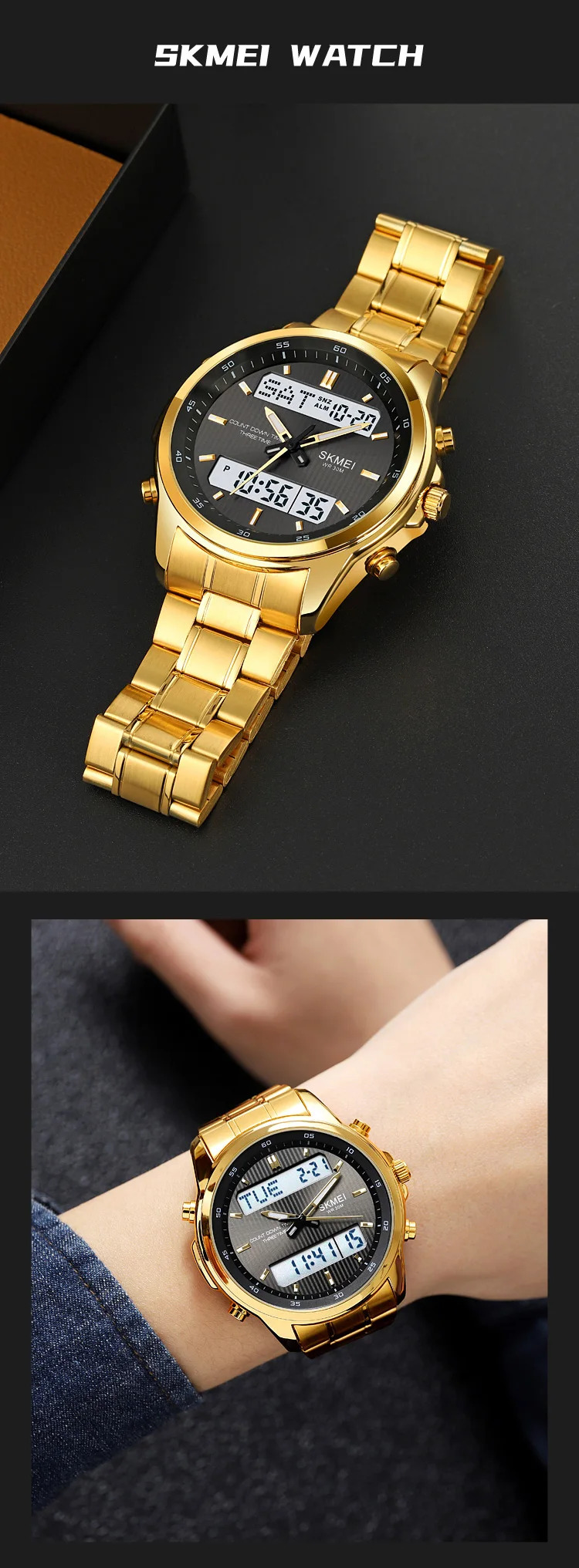 SKMEI Fashion 3Time Countdown Timer Digital Wristwatches For Men Women Back Light Sport Waterproof Alarm Watch relogio masculino