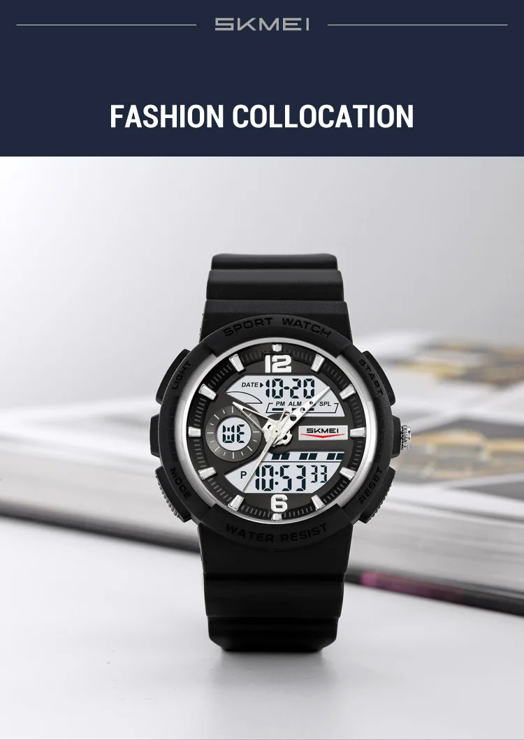 SKMEI 2Time Fashion Digital Electronics Watch Sports LED Light Quartz Watches For Men Waterproof Alarm Wristwatches Reloj Hombre