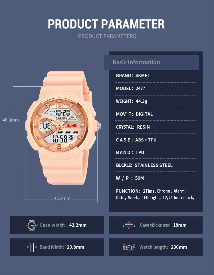SKMEI 2Time Fashion Digital Electronics Watch Sports LED Light Quartz Watches For Men Waterproof Alarm Wristwatches Reloj Hombre