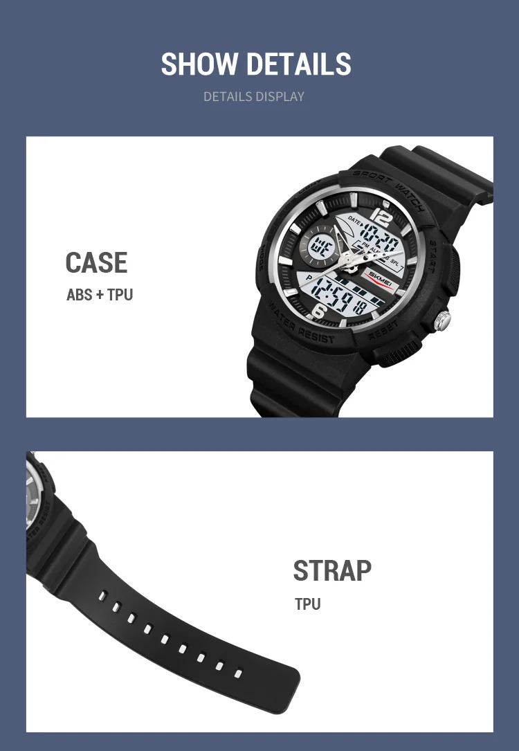 SKMEI 2Time Fashion Digital Electronics Watch Sports LED Light Quartz Watches For Men Waterproof Alarm Wristwatches Reloj Hombre