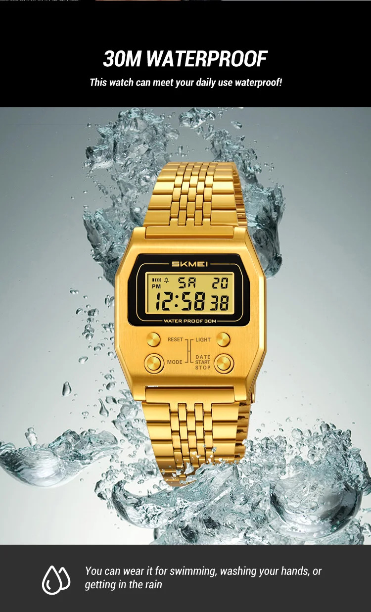 SKMEI Fashion Waterproof Digital Electronics Watches For Men Women Simple Stainless Steel Strip EL Light Wristwatch Reloj Hombre