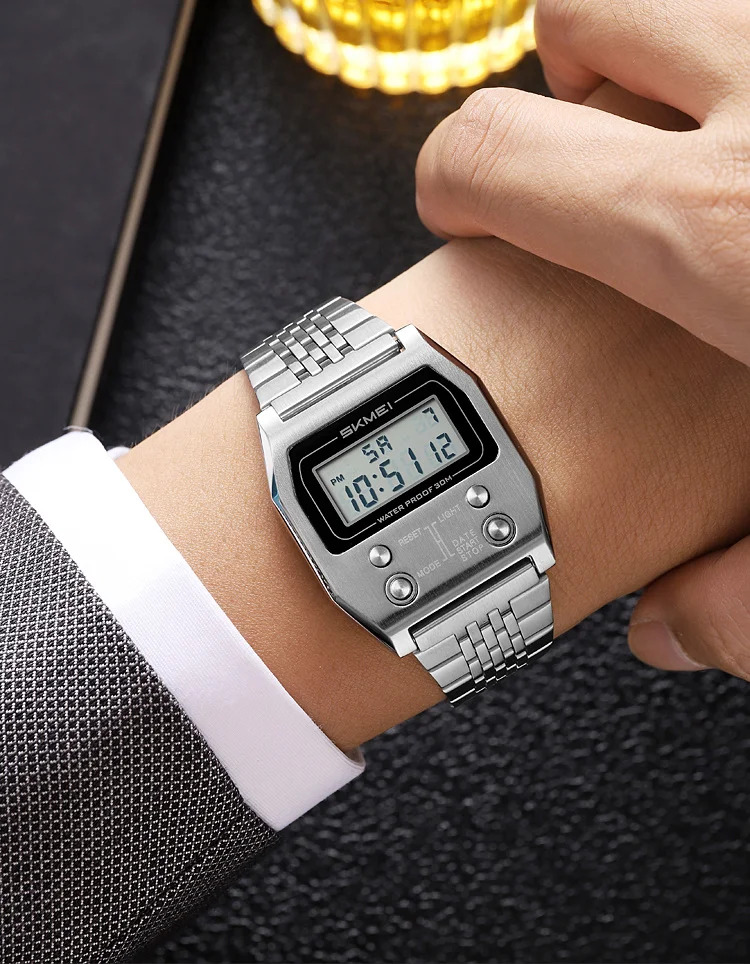 SKMEI Fashion Waterproof Digital Electronics Watches For Men Women Simple Stainless Steel Strip EL Light Wristwatch Reloj Hombre