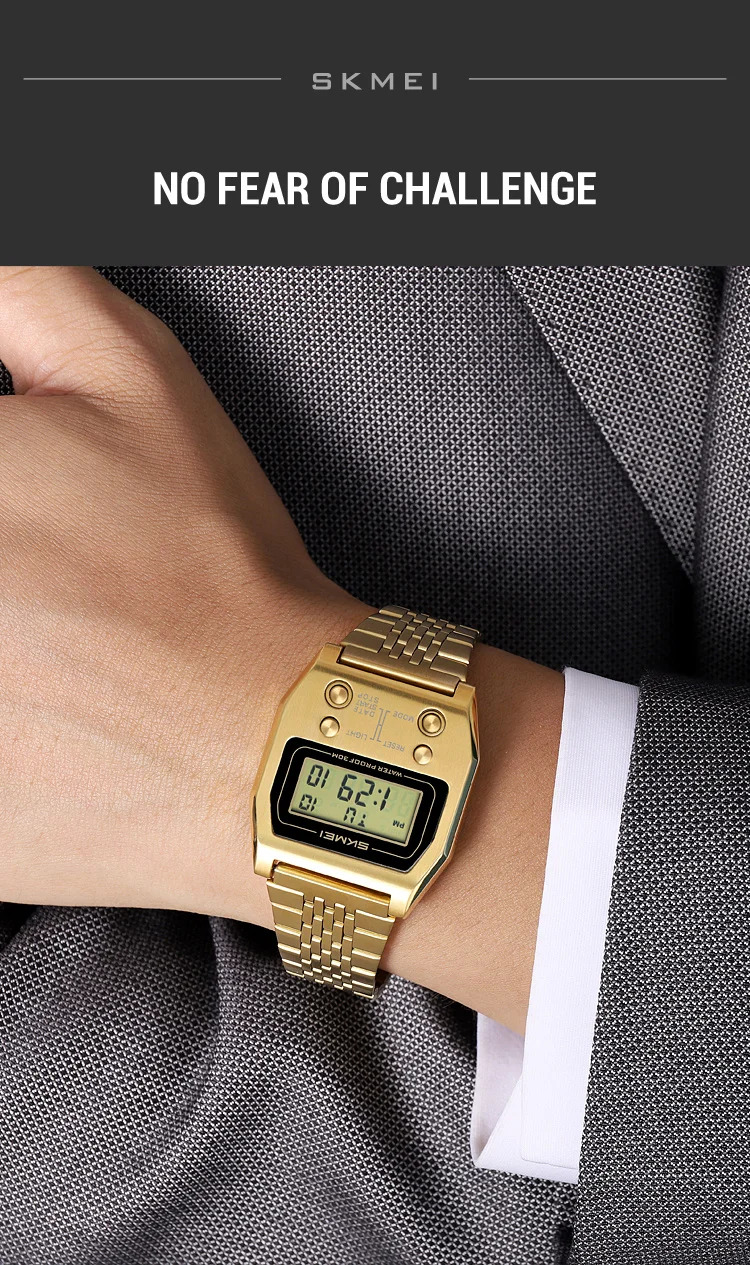 SKMEI Fashion Waterproof Digital Electronics Watches For Men Women Simple Stainless Steel Strip EL Light Wristwatch Reloj Hombre