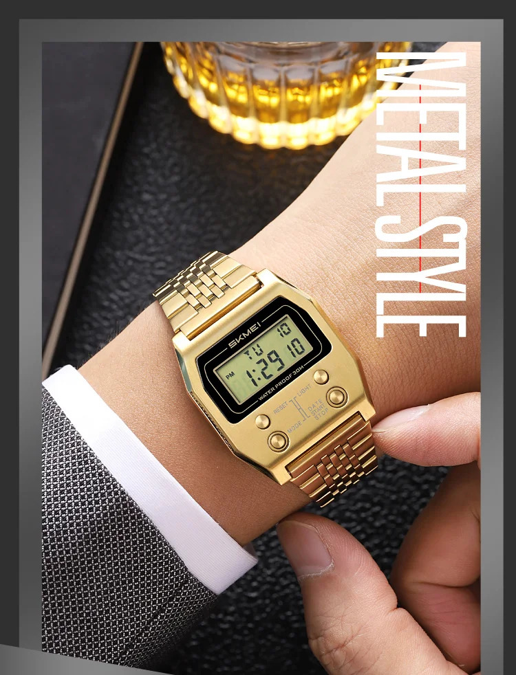 SKMEI Fashion Waterproof Digital Electronics Watches For Men Women Simple Stainless Steel Strip EL Light Wristwatch Reloj Hombre
