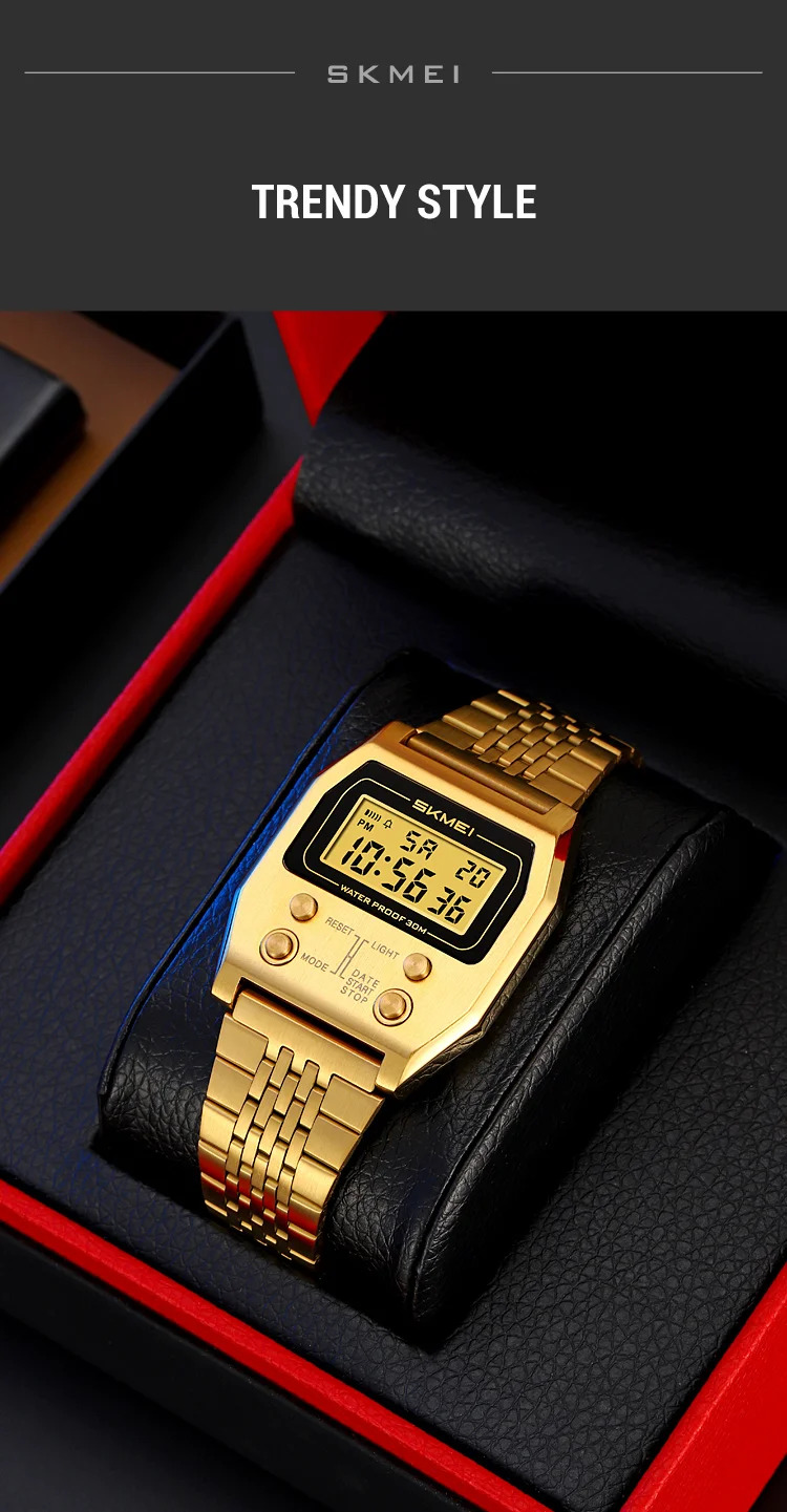 SKMEI Fashion Waterproof Digital Electronics Watches For Men Women Simple Stainless Steel Strip EL Light Wristwatch Reloj Hombre