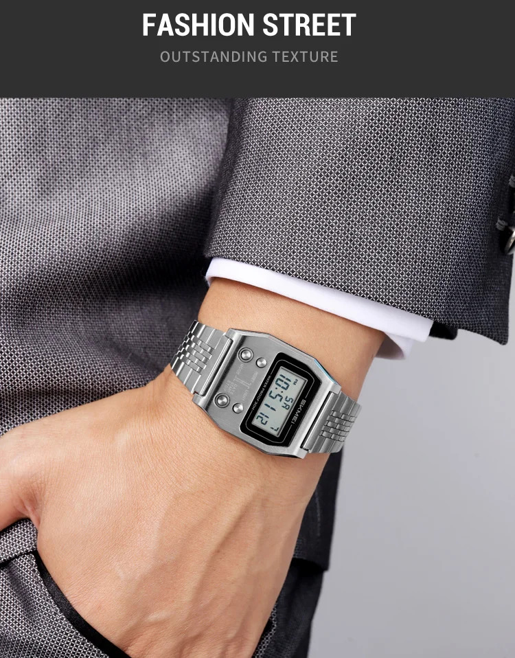 SKMEI Fashion Waterproof Digital Electronics Watches For Men Women Simple Stainless Steel Strip EL Light Wristwatch Reloj Hombre