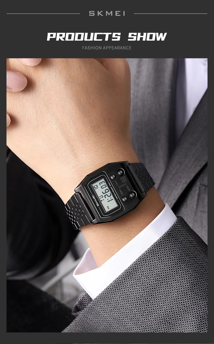 SKMEI Fashion Waterproof Digital Electronics Watches For Men Women Simple Stainless Steel Strip EL Light Wristwatch Reloj Hombre