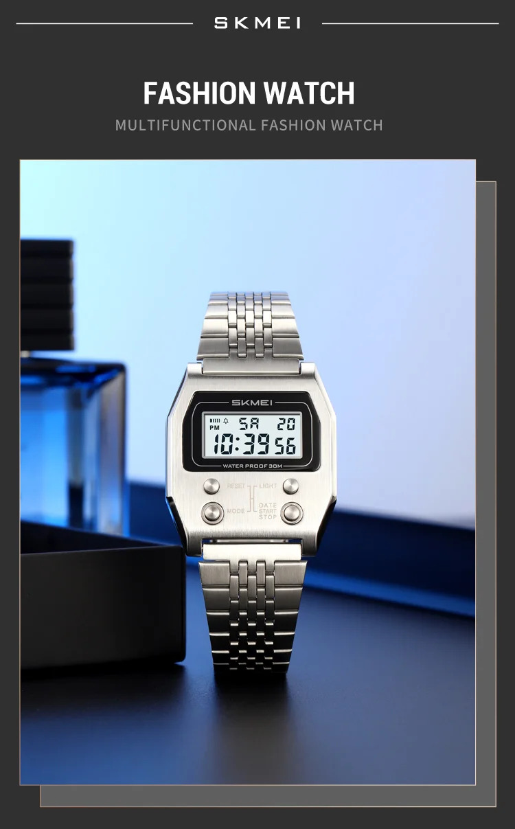 SKMEI Fashion Waterproof Digital Electronics Watches For Men Women Simple Stainless Steel Strip EL Light Wristwatch Reloj Hombre