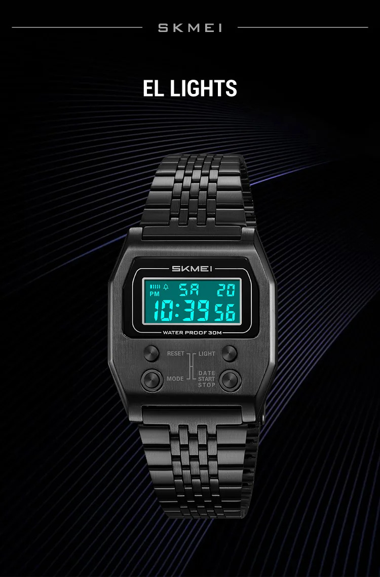SKMEI Fashion Waterproof Digital Electronics Watches For Men Women Simple Stainless Steel Strip EL Light Wristwatch Reloj Hombre