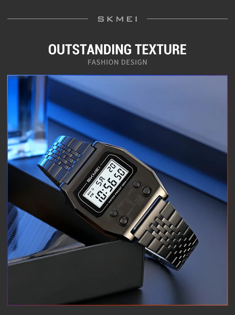 SKMEI Fashion Waterproof Digital Electronics Watches For Men Women Simple Stainless Steel Strip EL Light Wristwatch Reloj Hombre