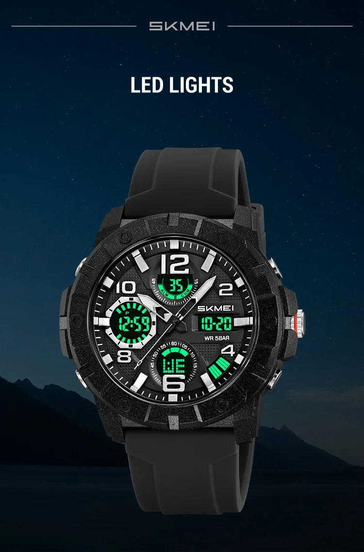 SKMEI Fashion 2Time Digital Electronics Watch Sports LED Light Quartz Watches For Men Waterproof Alarm Wristwatches Reloj Hombre
