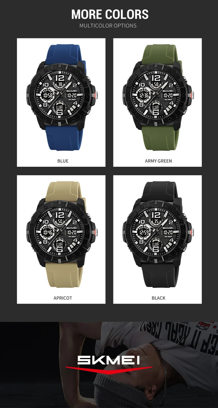 SKMEI Fashion 2Time Digital Electronics Watch Sports LED Light Quartz Watches For Men Waterproof Alarm Wristwatches Reloj Hombre