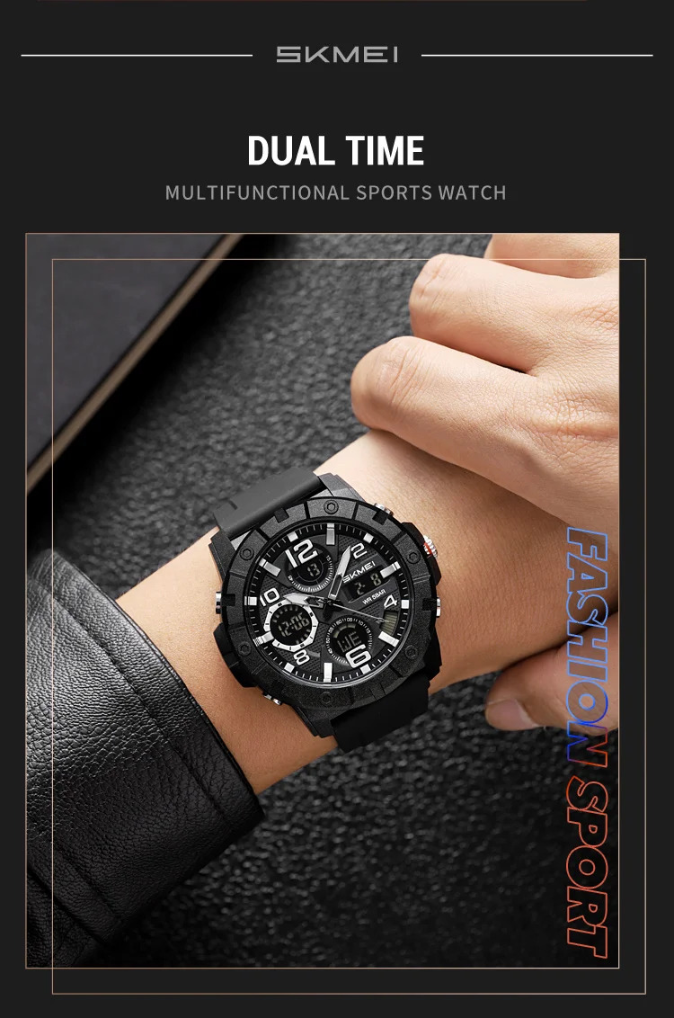 SKMEI Fashion 2Time Digital Electronics Watch Sports LED Light Quartz Watches For Men Waterproof Alarm Wristwatches Reloj Hombre