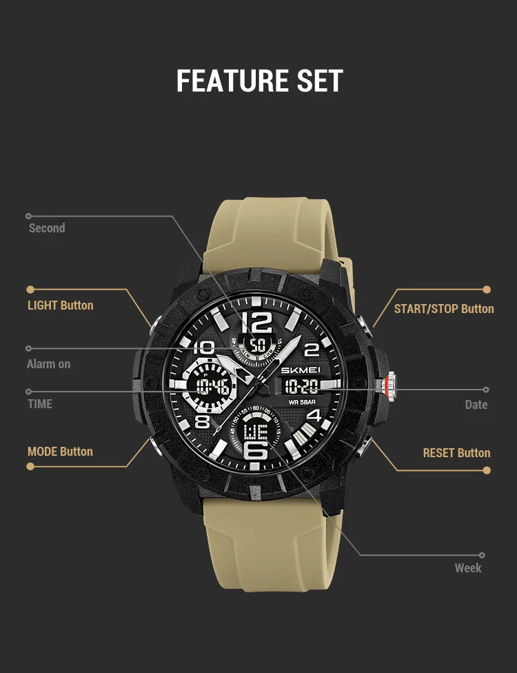 SKMEI Fashion 2Time Digital Electronics Watch Sports LED Light Quartz Watches For Men Waterproof Alarm Wristwatches Reloj Hombre