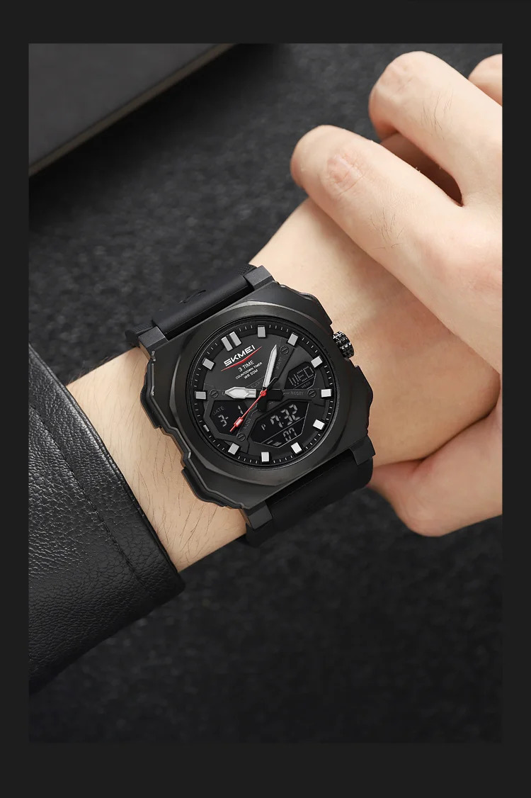SKMEI 3Time Dual Display Digital Electronics Watch Sports LED Light Quartz Watches For Men Waterproof Wristwatches Reloj Hombre