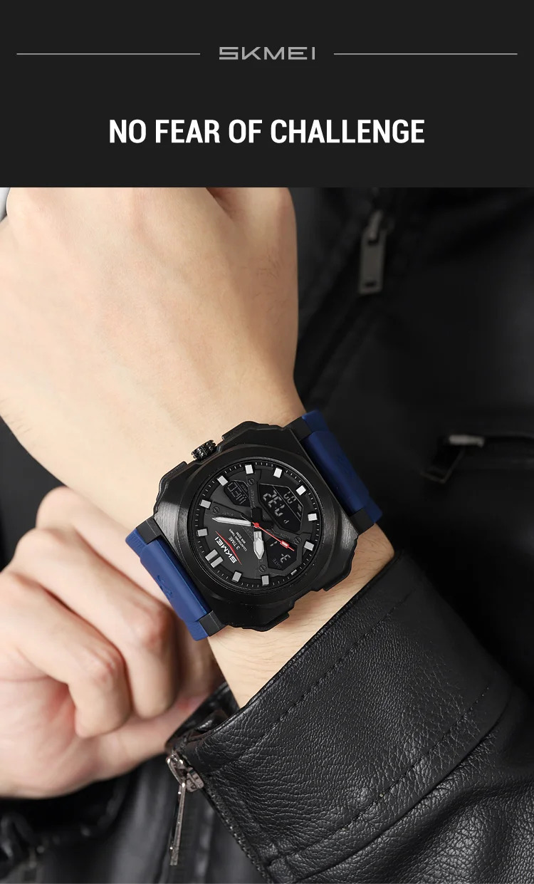 SKMEI 3Time Dual Display Digital Electronics Watch Sports LED Light Quartz Watches For Men Waterproof Wristwatches Reloj Hombre