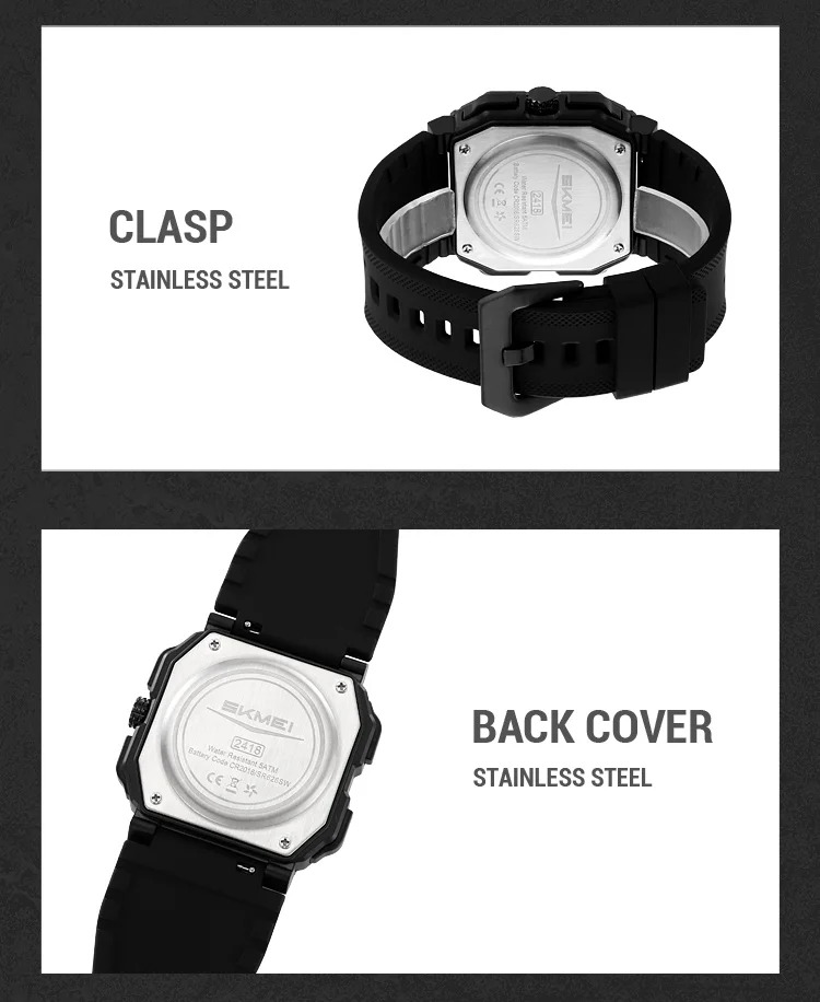 SKMEI 3Time Dual Display Digital Electronics Watch Sports LED Light Quartz Watches For Men Waterproof Wristwatches Reloj Hombre