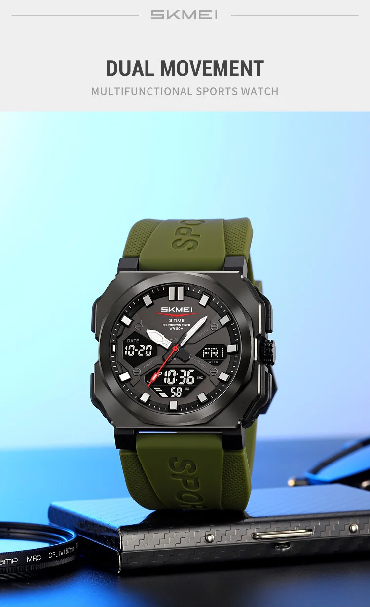 SKMEI 3Time Dual Display Digital Electronics Watch Sports LED Light Quartz Watches For Men Waterproof Wristwatches Reloj Hombre