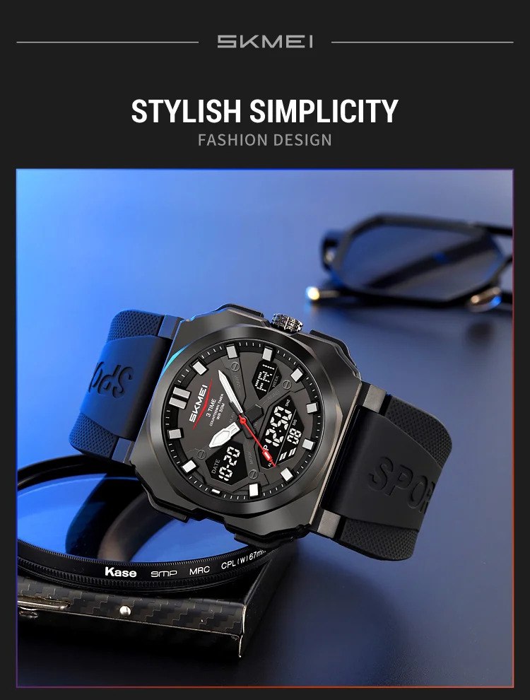 SKMEI 3Time Dual Display Digital Electronics Watch Sports LED Light Quartz Watches For Men Waterproof Wristwatches Reloj Hombre